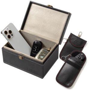 LEXELL Faraday Box with 2 Pack Faraday Pouch for Car Keys - Keyless Car Key Signal Blocker Box and Pouches - Signal Blocking Box for Car Keys with RFID Key Pouch - Faraday Bag for key Fob (Large)