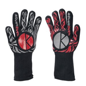 ROCKSHEAT BBQ Gloves 1472°F Extreme Heat Resistant Grill Gloves for Hot Temperature Indoor & Outdoor Barbecue Silicone Non-Slip Cooking Gloves Washable Long Kitchen Oven Mitts for Men Wome
