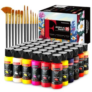 Fantastory Acrylic Paint Set 36 Colors(2oz /60ml) with 12 Brushes