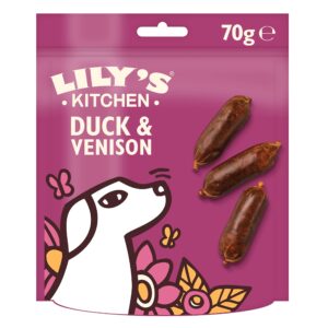 Lily’s Kitchen Made with Natural Ingredients Adult Dog Treats Packet Scrumptious Duck with Venison Sausages Grain-Free Recipes (8 Packs x 70g)
