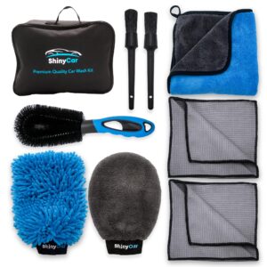 ShinyCar® UK: Premium 8Pcs Car Wash Tool Cleaning Kit With Bag: Microfibre Valet Washing Mitts