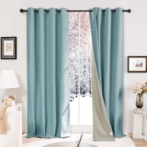 Deconovo Full Blackout Curtains Faux Linen Eyelet Energy Saving Thermal Curtains Noise Reduction Curtains for Living Room Stone Blue W52 x L84 Inch One Pai