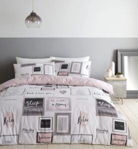 Catherine Lansfield Sleep Dreams Reversible Single Duvet Cover Set with Pillowcase Blush Pink