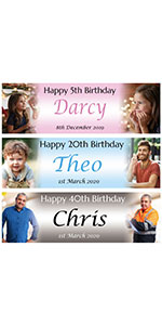 Personalised pastel photo happy birthday party banner background backdrop