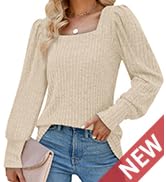 Aokosor Long Sleeve Tops Women Square Neck Jumpers Ladies Button Sweatshirts Curved Hem