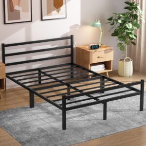 Yornoli King Size Bed Frame with Headboard 5ft Black Metal Double Bed Frame with Storage Heavy Duty Non-Slip with Steel Slats No Box Spring Needed