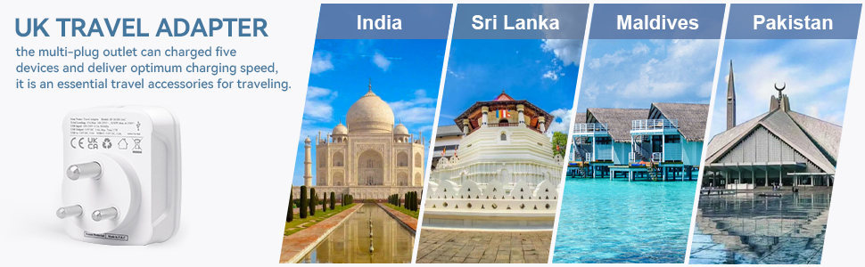 UK to India Plug Adapter with USB
