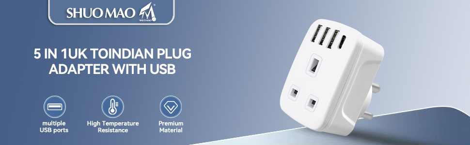 UK to India Plug Adapter with USB