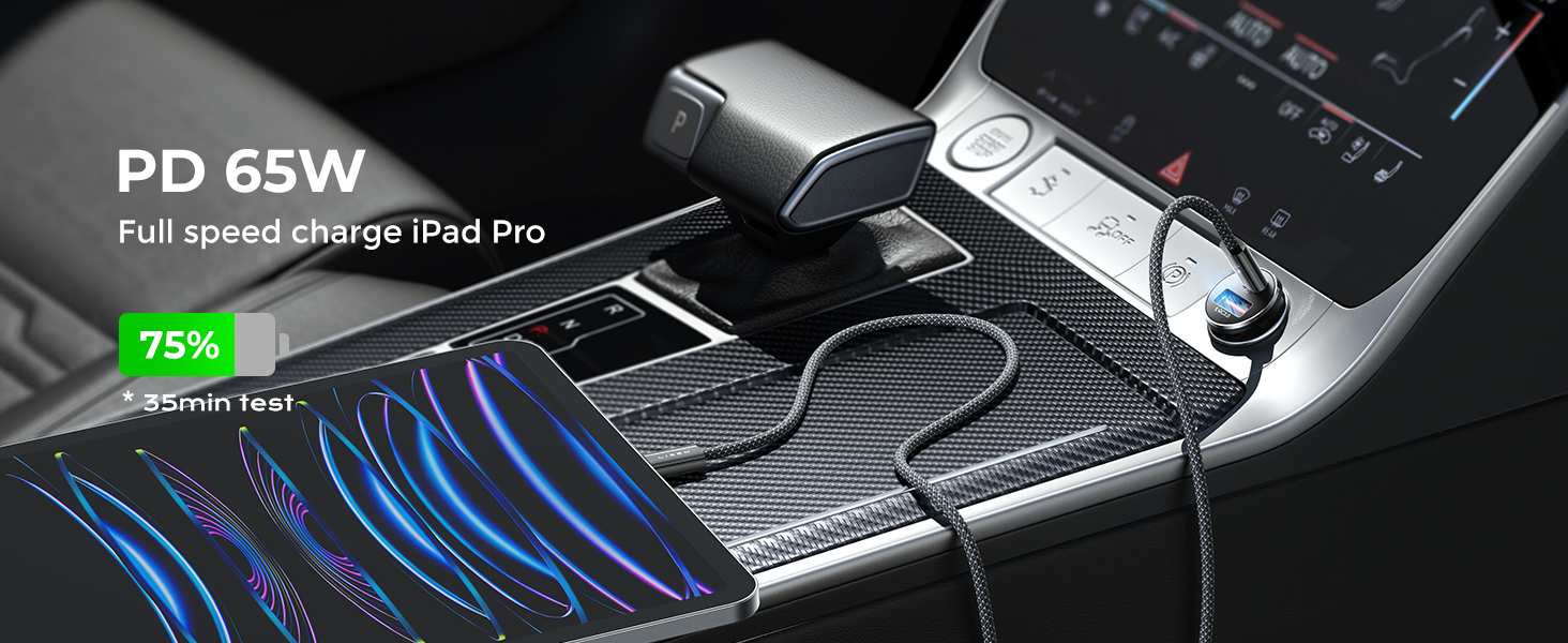 Car Charger 54W USB C Car Phone Charger All Metal Cigarette Lighter USB Car Charger Adapter