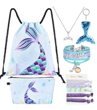 Drawstring Backpack Gym Drawstring Bags Set Including Cosmetic Bag Pink Key-chain Necklace Bracelet
