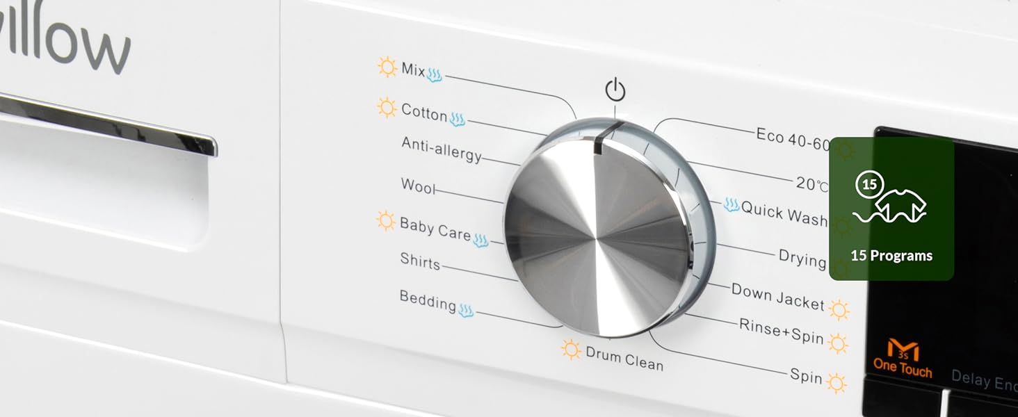 Willow WWD8514WH Washer Dryer with 15 programs, cotton, anti allergy, wool, baby care, quick wash