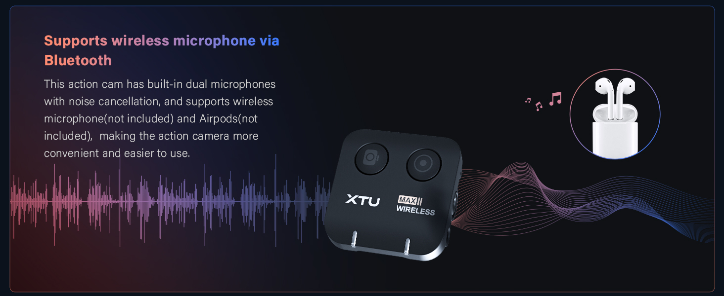 action camera support wireless microphone via bluetooth