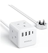 3M Cube Extension Lead with USB, Kemelo 4 Way (13A/3250W) Plug Extension Socket with 3 USB A & 1 ...