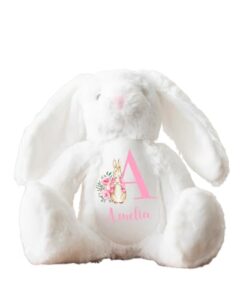 Hoolaroo Personalised Bunny Rabbit Letter Name Baby Cream Pink Gift For Newborn Girl Teddy Bear 23cm New Baby Present Easter…