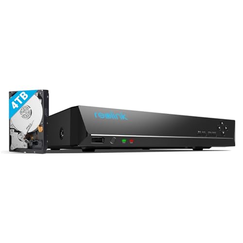 Reolink 4K PoE NVR 16 Channel Pre-Installed 4TB Hard Drive Supports 12MP/4K/5MP/4MP/1080P HD IP Camera 24/7 Surveillance Recording Home CCTV Security Camera System Network Video Recorder