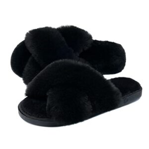 Dena lives Ladies FLuffy Cross Band House Slippers
