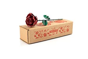 Forging Art Bcn Hand Forged Eternal Wrought Iron Rose (Red/Green)