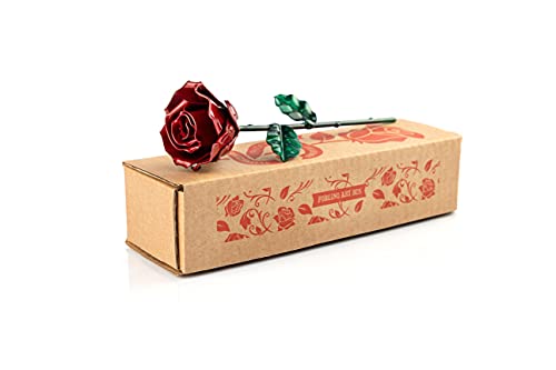 Forging Art Bcn Hand Forged Eternal Wrought Iron Rose (Red/Green)