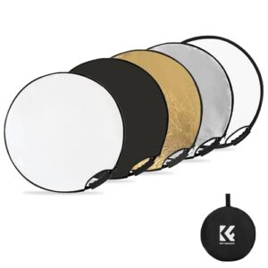 K&F Concept 5-in-1 Light Reflector 22"(60cm) Photography Diffuser Collapsible Portable for Studio and Outdoor Lighting Gold Silver White Black Transluce