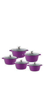 casserole purple, stockpot purple, cookware set purple, purple pot set induction
