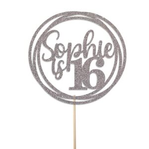 Personalised Birthday Cake Topper - Customised with Any Name Any Age - Birthday Party Cake Decoration - Double Sided Glitter 950 GSM (Silver)