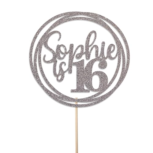 Personalised Birthday Cake Topper - Customised with Any Name Any Age - Birthday Party Cake Decoration - Double Sided Glitter 950 GSM (Silver)