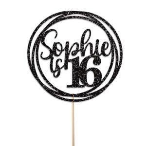 Personalised Birthday Cake Topper - Customised with Any Name Any Age - Birthday Party Cake Decoration - Double Sided Glitter 950 GSM (Black)