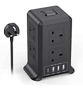 Tower Extension Lead with USB C Slots, 8 Way Multi Plug Extension Tower (13A 3250W),Surge Protect...