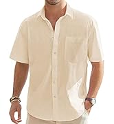 J.VER Men's Short Sleeve Linen Shirt Regular Fit Casual Summer Beach Shirt with Pocket