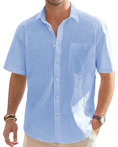J.VER Men's Short Sleeve Linen Shirt Regular Fit Casual Summer Beach Shirt with Pocke