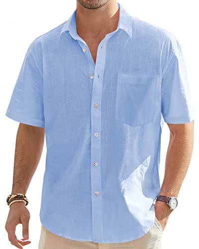 J.VER Men's Short Sleeve Linen Shirt Regular Fit Casual Summer Beach Shirt with Pocke