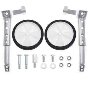 YINETTECH Bike Training Wheels Adjustable Children's Bicycle Stabiliser Support Mounted Kit for 16/18/20/22/24 Inch Childrens Bike Silve