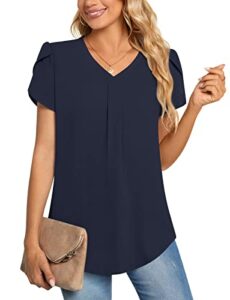 Aodemo Women Summer Dressy Chiffon Blouse Petal Short Sleeve V Neck Tunic Tops Office Casual T-Shi