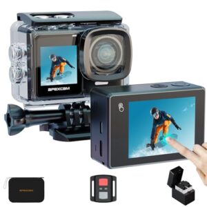 Apexcam 4K/30FPS Action Camera Dual Touch Screen EIS 20MP 40M Waterproof Sports Camera Ultra HD 170°Wide-Angle 2.4G Remote Control Support External Mic 2 Rechargeable Batteries and Accessories Ki