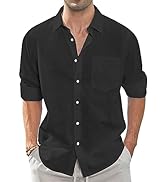 J.VER Men's Linen Cotton Shirts Long Sleeve Regular Fit Casual Solid Shirt Lightweight Summer Bea...