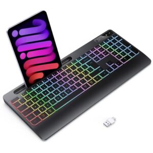 TECURS Wireless Keyboard - 2.4G Wireless Gaming Keyboard Wirst Rest with Phone Holder