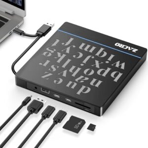 Zacro External CD DVD Drive for Laptop- USB 3.0 Type-C(2 More USB 2.0 Type-C) Portable CD/DVD +/-RW Writer Player - Slim Optical DVD Player for Laptop Desktops Mac Macbook Pro Air PC Apple iMac Linux