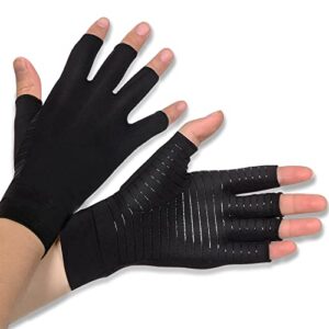 Donfri2 Pairs Copper infused Arthritis Hand Compression Gloves Fingerless Design for Women Men Relieve Symptoms Rheumatoid Osteoarthritis Raynauds Disease Breathable Comfortable Machine Washable (S)
