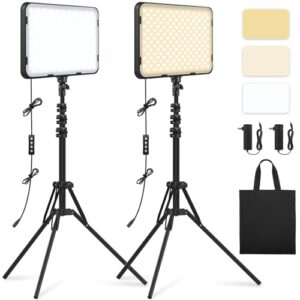2 Pack LED Video Light Kit with 63'' Tripod Stand