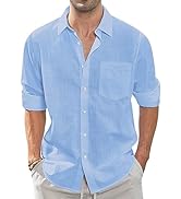 J.VER Men's Linen Cotton Shirts Long Sleeve Regular Fit Casual Solid Shirt Lightweight Summer Bea...