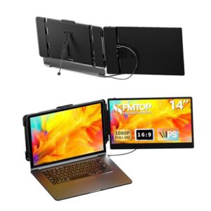 XFMTOP Laptop Screen Extender Monitor - 14 Inch Portable IPS FHD 1080P HDMI/USB-A/Type-C Extended Monitor for Laptops (Maximum Length: 15.94") Compatible with Windows Mac Travel Gaming Work
