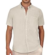 J.VER Men's Short Sleeve Linen Shirts Shrink Free Button Down Regular Fit Solid Shirt Casual Ligh...