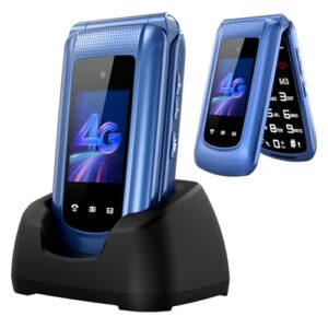 uleway 4G Big Button Mobile Phone for Elderly Sim Free Unlocked Senior Flip Phone Easy to Use Basic Phones with 2.4" +1.8" IPS Screen