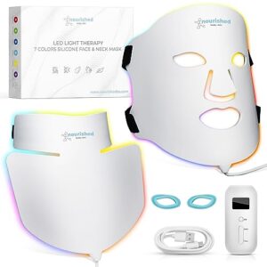Led Face Mask Light Therapy - Facial Skin Care Product - 7 Colors Korean Skin Tightening Machine - Face & Neck Treatment - Blue & Red Light Beauty Device for Rejuvenation