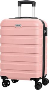 AnyZip Suitcase PC ABS Hard Shell Lightweight Cabin Luggage with 4 Double Universal Wheels TSA Lock Carry-ons 20-Inch（Pink）