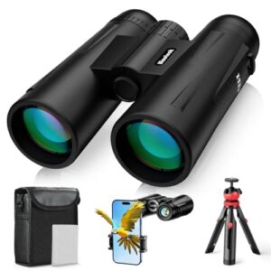 Binoteck 12x42 Binoculars for Adults High Powered - Compact BAK4 Binoculars with Tripod Phone Adapter Strap Clear Low Light for Bird Watching Hunting Cruise Ship Travel Conce