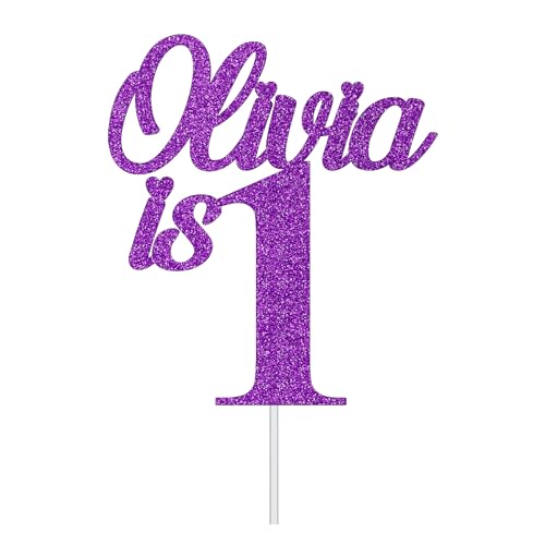 Personalize Pro Customised Happy Birthday Glitter Cake Topper Personalised with Any Name & Any Age Double-sided Glitter Cake Topper Baby 1st Birthday Child Kids Boy Girl First One 2 3 4 Purple