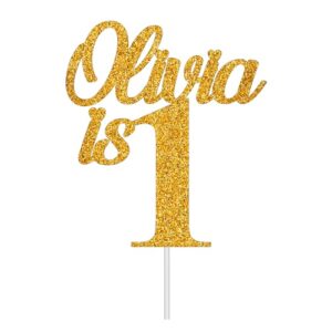 Personalize Pro Customised Happy Birthday Glitter Cake Topper Personalised with Any Name & Any Age Double-sided Glitter Cake Topper Baby 1st Birthday Child Kids Boy Girl First One 2 3 4 Gold