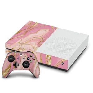Head Case Designs Pink and Gold Marble Vinyl Sticker Gaming Skin Decal Cover Compatible With Xbox One S Console and Controller Bundle