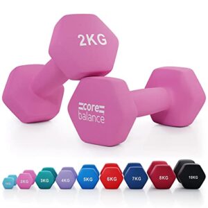Core Balance Dumbbell Pair Hex Weight Neoprene Coated Cast Iron Strength Training (2 x 1kg